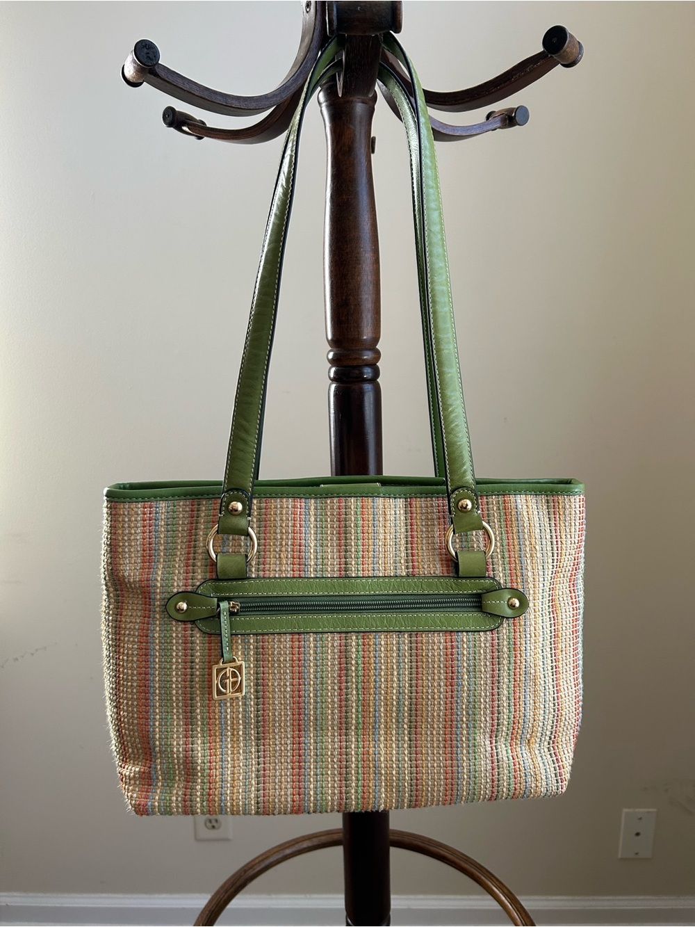 Giani Bernini Multicolor Woven Shoulder Bag Lime Green Trim